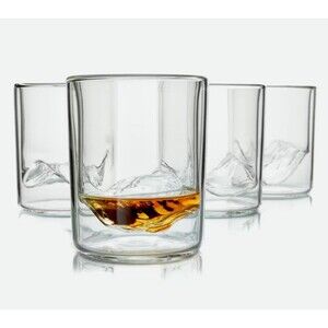 New! Huckberry Whiskey Peaks Rocks Glasses The Rockies Set 4 HandBlown Dbl Wall